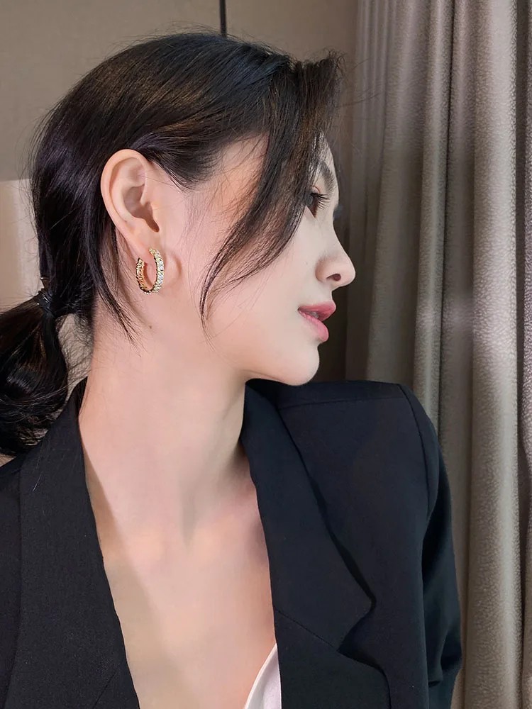 Korean Fashion Simple Zircon X Metal Hoop Earrings