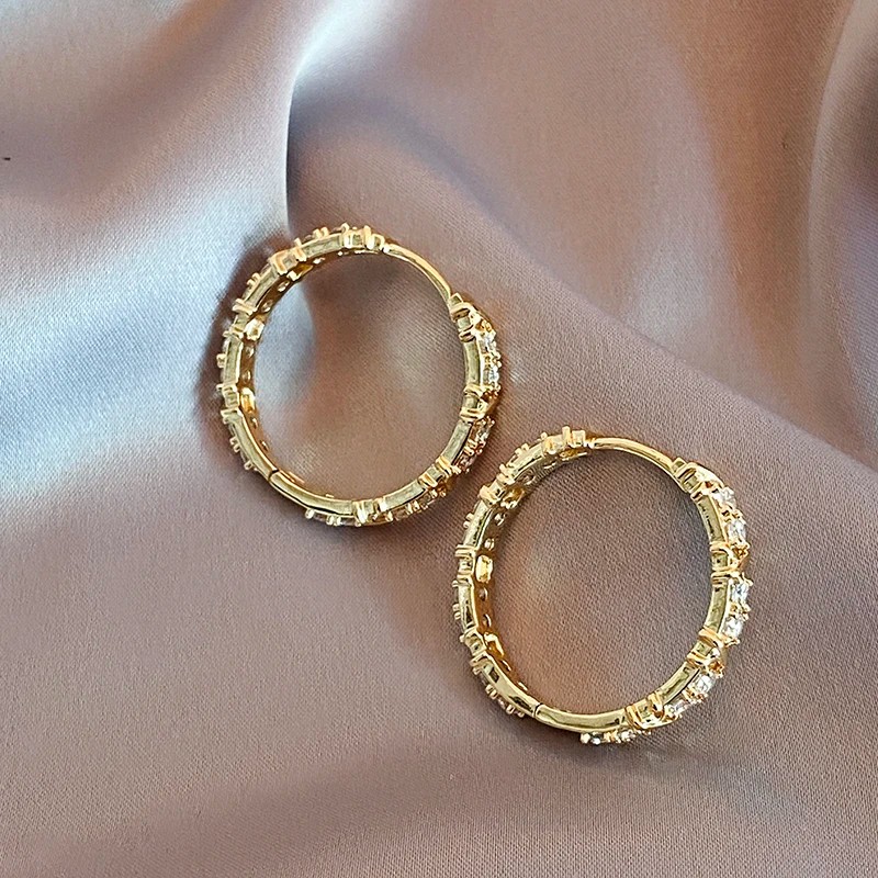 Korean Fashion Simple Zircon X Metal Hoop Earrings