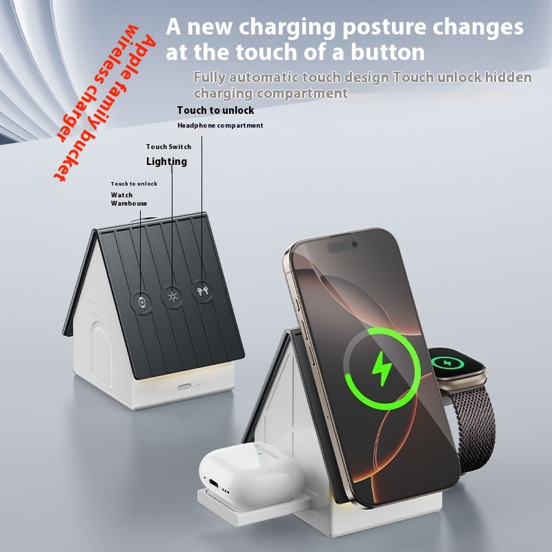 Three-in-one Wireless Charger Desktop Base Magnetic Bracket Suitable For Mobile Phone Watch Headset Fast Charging