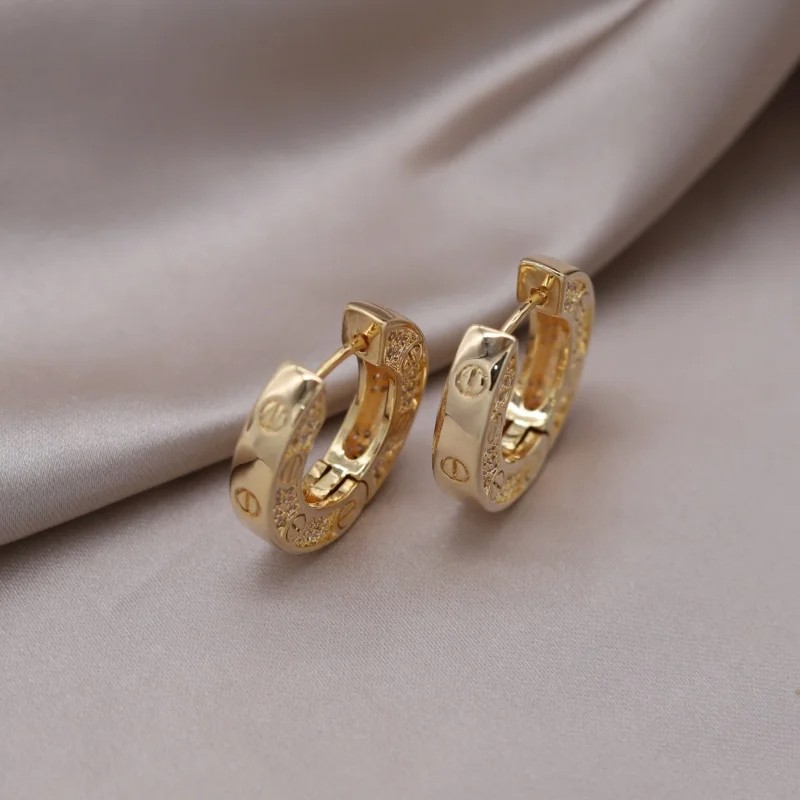 South Korea New Design Fashion Jewelry 18K Gold Plated Round Zircon Earrings