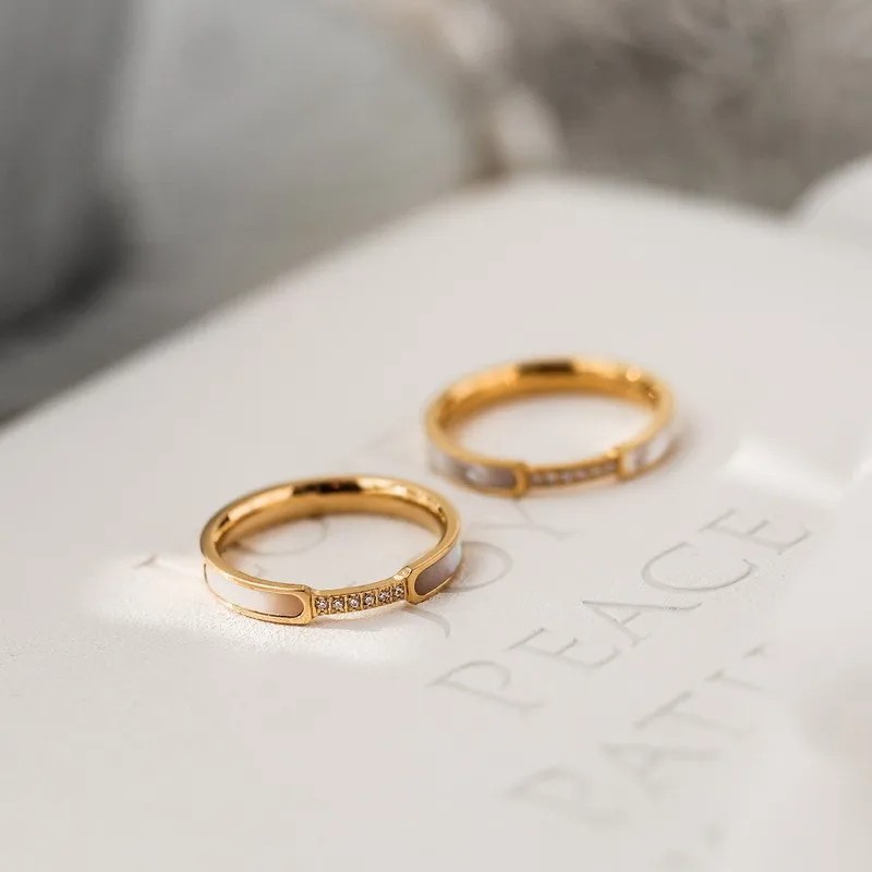 ANENJERY 316L Stainless Steel Zircon Shell Ring for Women