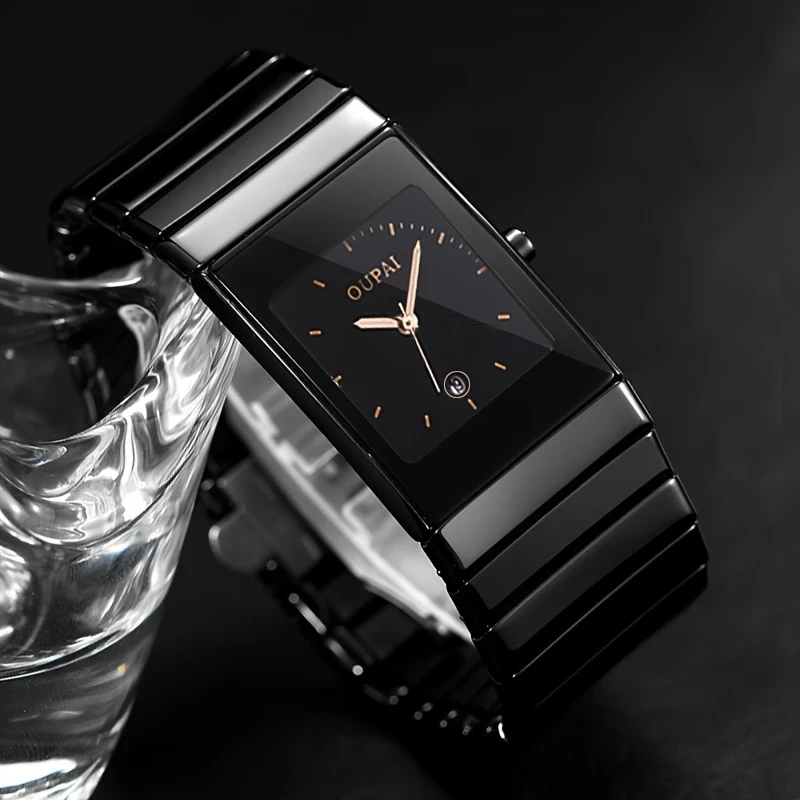 OUPAI Square Dial Watch Men's Ceramic Strap