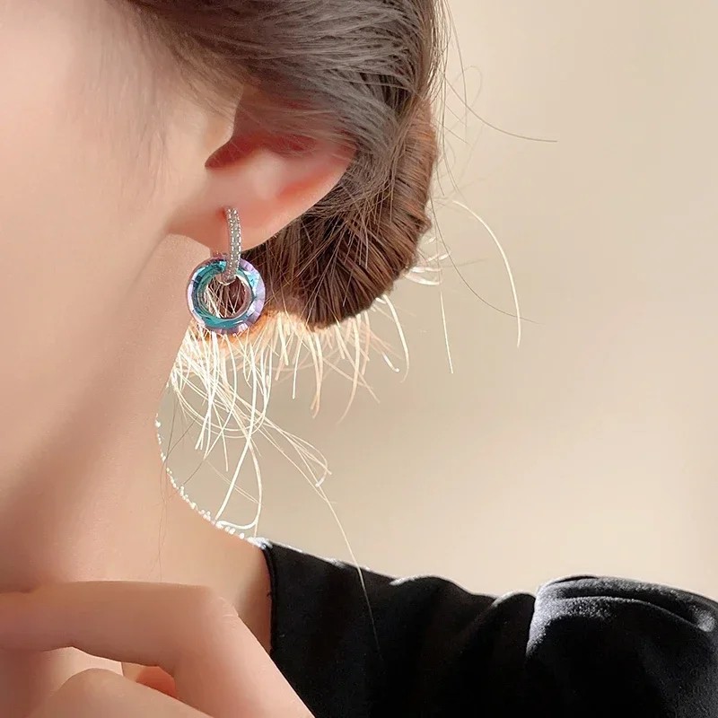 Fashion Design Artificial Fantasy Crystal Circle Ring Buckle Pendant Earrings for Women