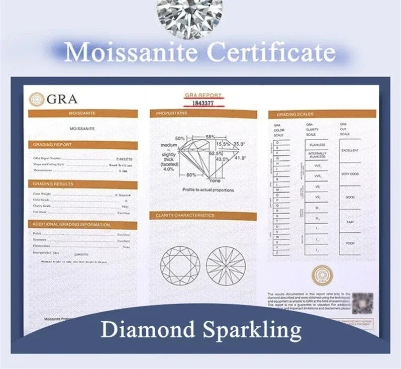 Luxury 100% Real 18K Gold Ring and Square Moissanite Women's Luxury Classic Earrings