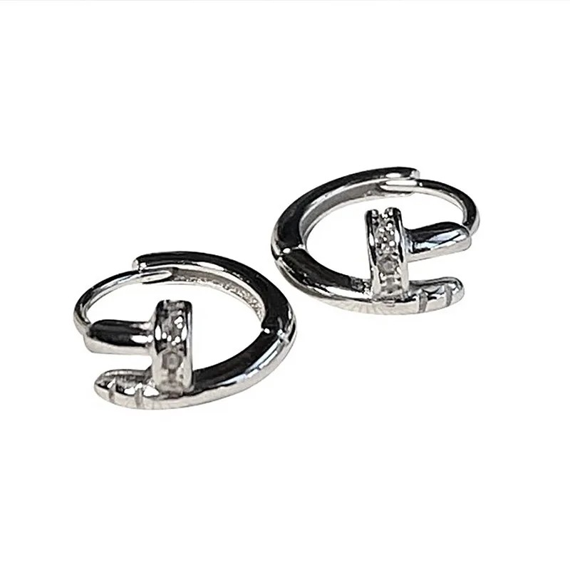 Luxury Cubic Zircon Sparkling Nail Hoop Earrings for Women