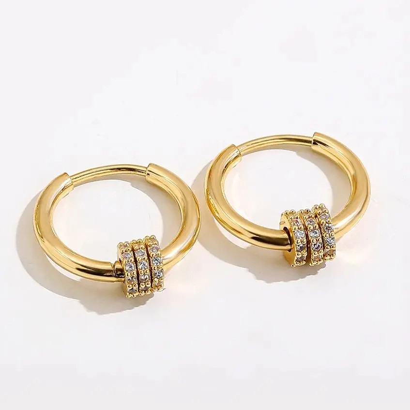 Trendy Small Round Gold Color Stainless Steel Huggies Hoop Earrings for Women