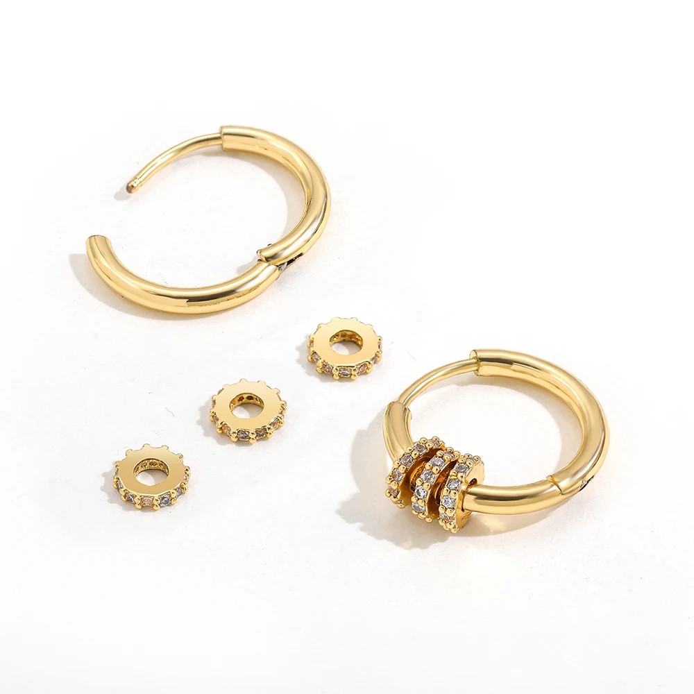 Trendy Small Round Gold Color Stainless Steel Huggies Hoop Earrings for Women