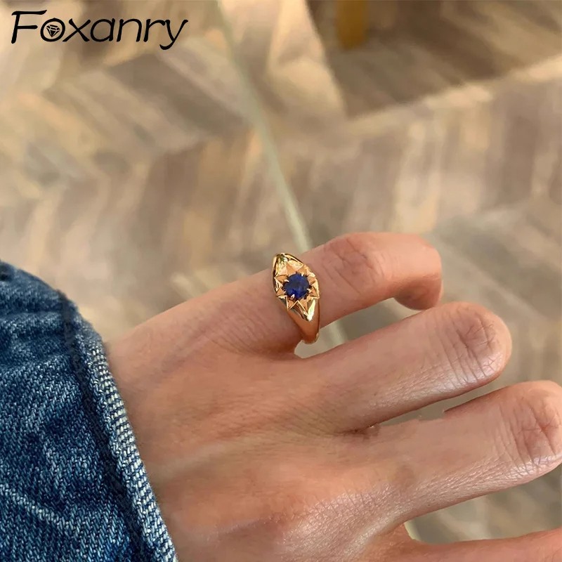 Foxanry Gold Color Blue Zircon Star Tail Rings