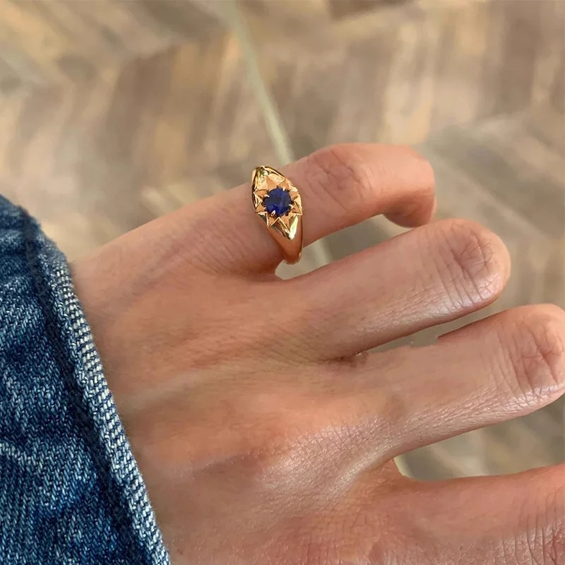 Foxanry Gold Color Blue Zircon Star Tail Rings