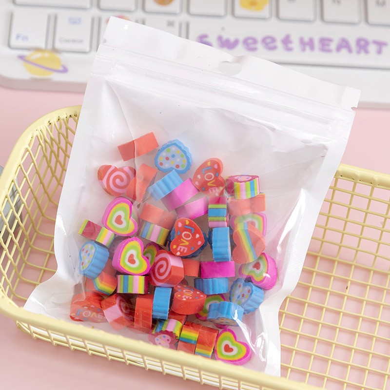 50 PCs Pearlescent Film Bags Cartoon Fruit Mini Eraser