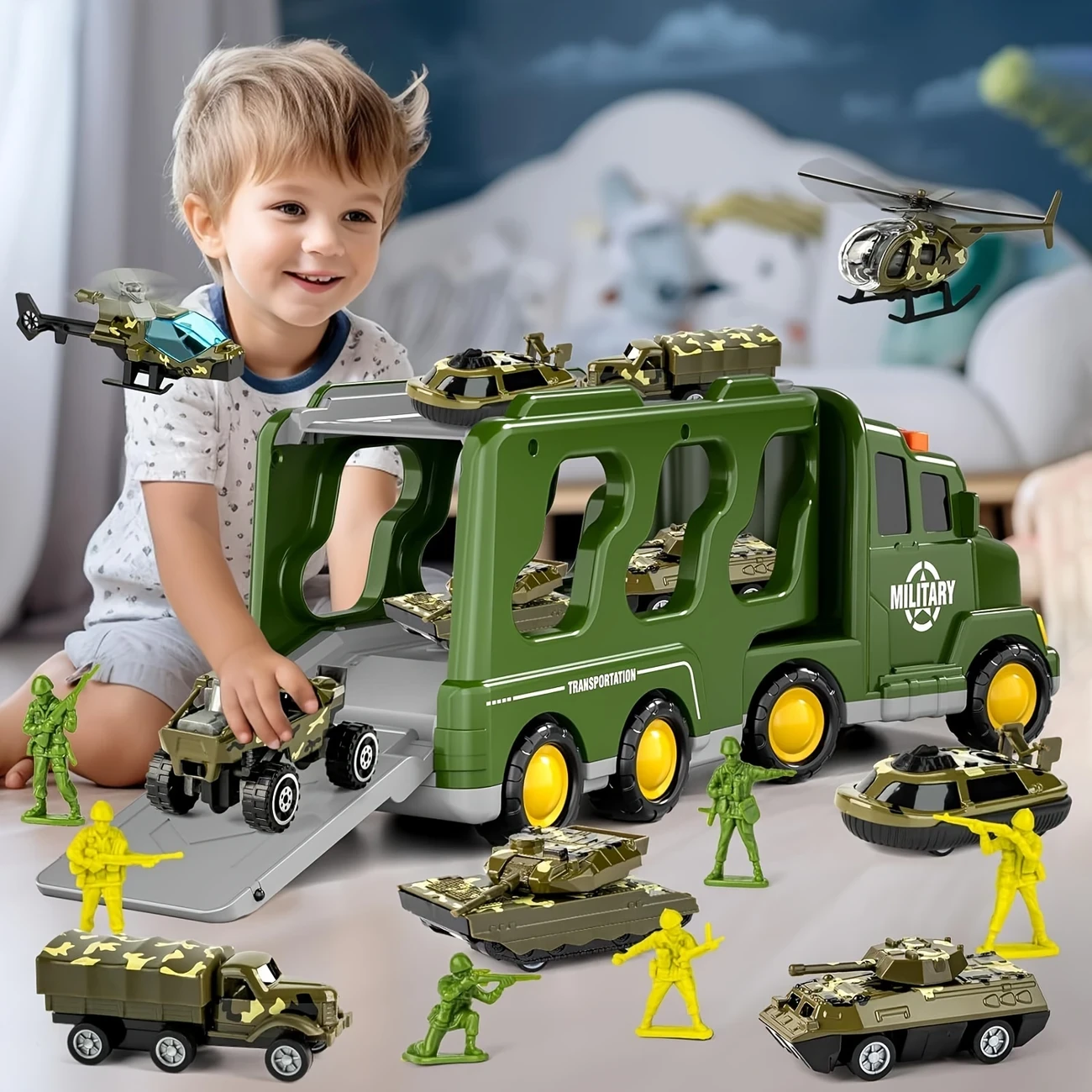 14in 1 Green Military Truck Toys