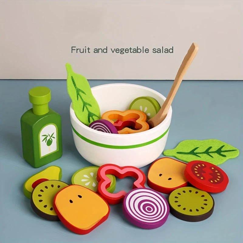 Wooden Pretend Play Fruit And Vegetable Salad Kitchen Toy
