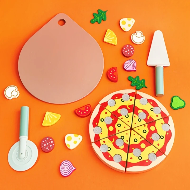 Kids' Wooden Pizza Playset with Realistic Food Models