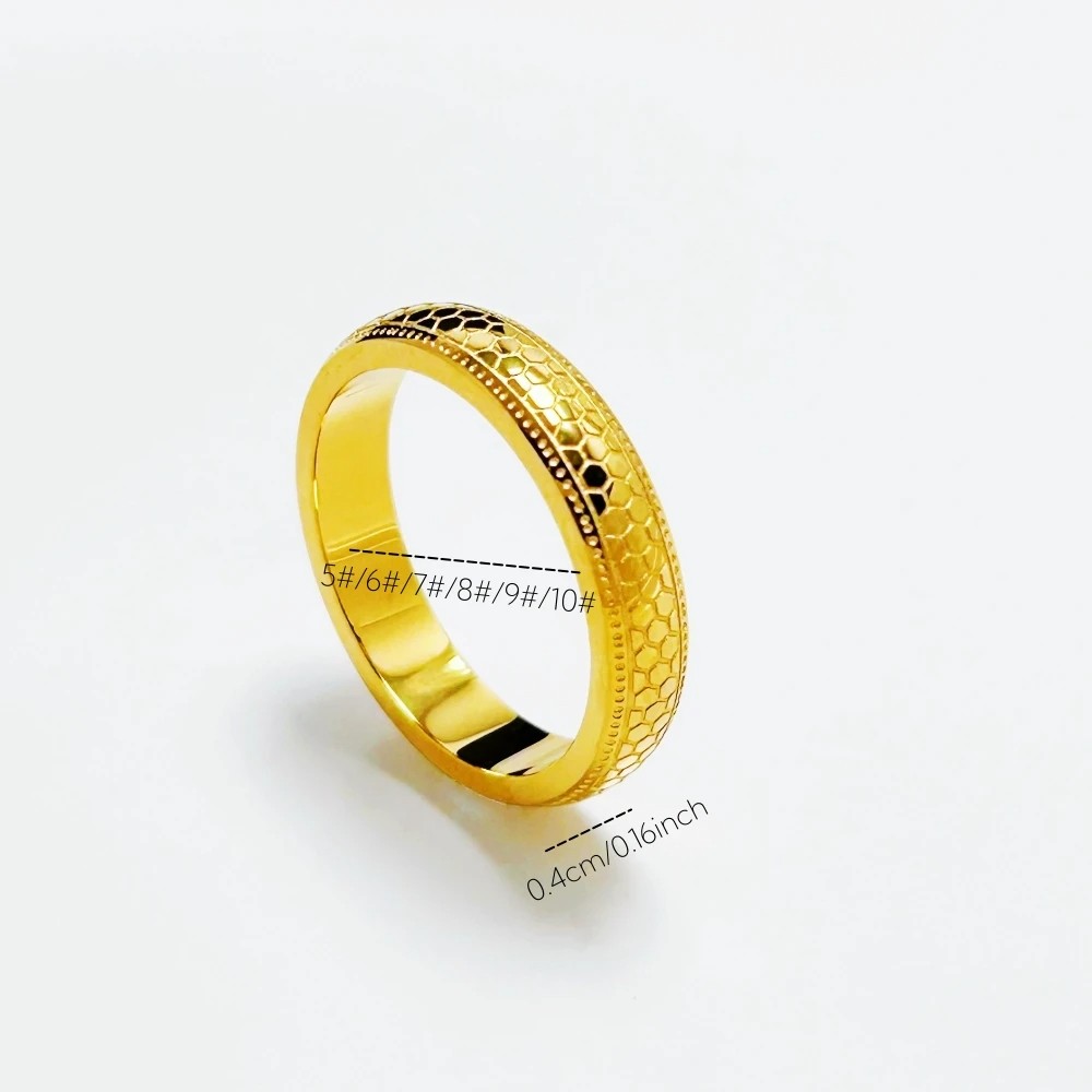 Stainless Steel Rings for Men and Women Gold Color 4mm Honeycomb Shape