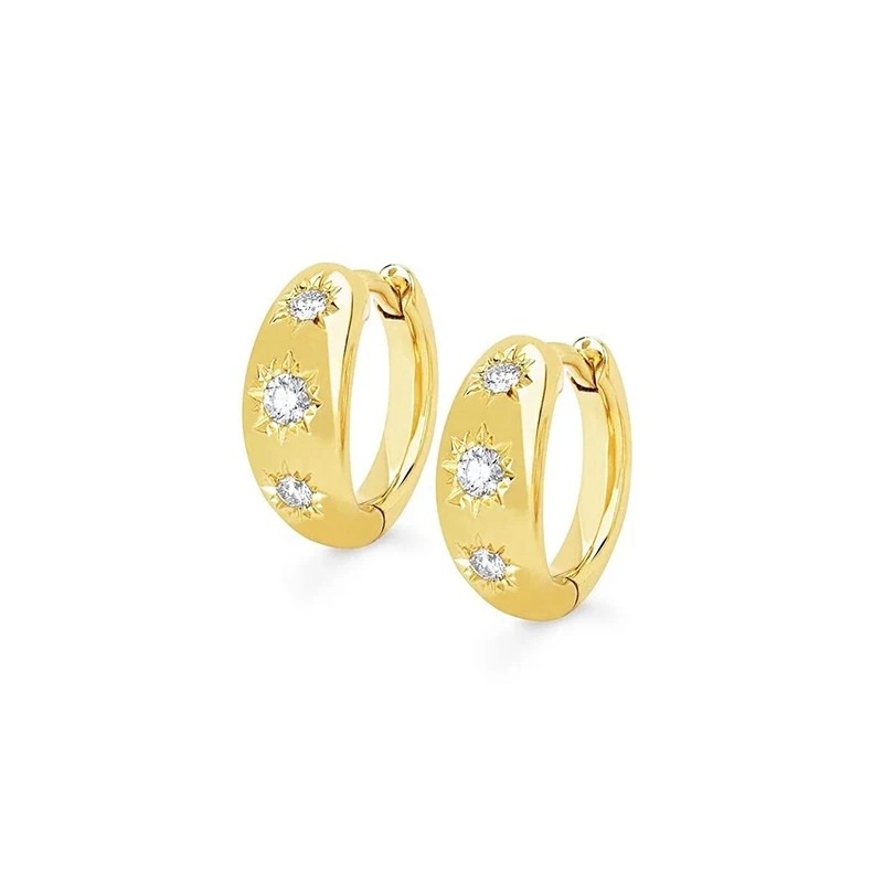 Aide 925 Sterling Silver Eight-Pointed Star Sturdy Gold Hoop Buckle Earrings for Women