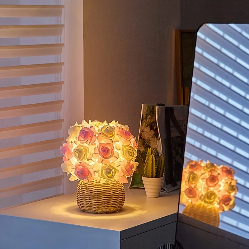 Art Deco USB Rose Table Lamp with Polished Metal Base