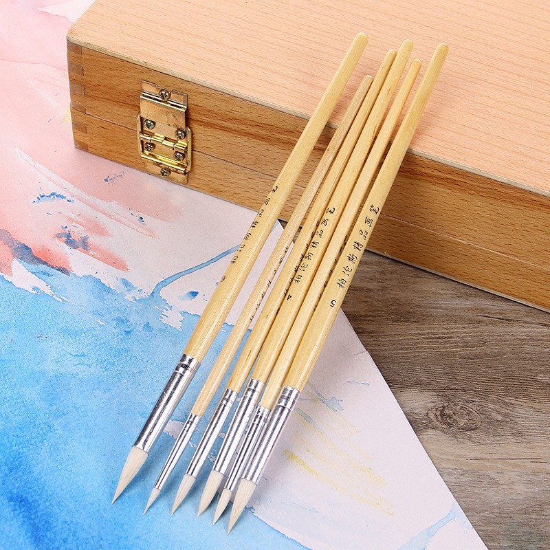 Artistic Wool Pointed Wooden Hook Line Pen Brush Suit