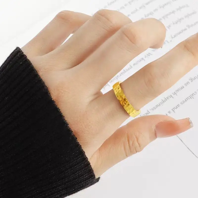Stainless Steel Gold Color 4mm Hammer Pattern Finger Rings for Men and Women
