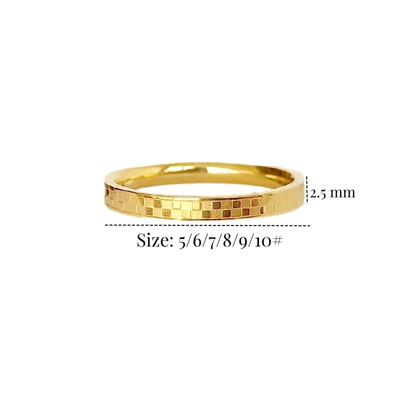 Stainless Steel Gold Color Chessboard Grid Thin Finger Rings for Women