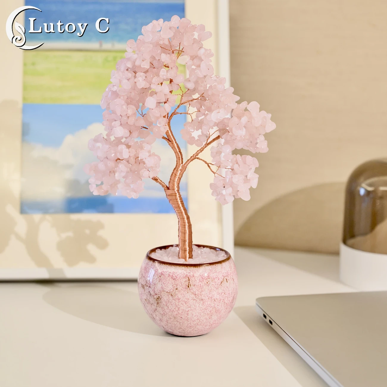 Handcrafted Rose Quartz Crystal Tree