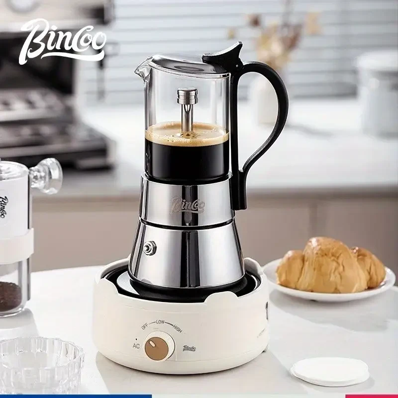 2pcs IN 1 Clear Glass Moka Pot  Stovetop Espresso Coffee Maker