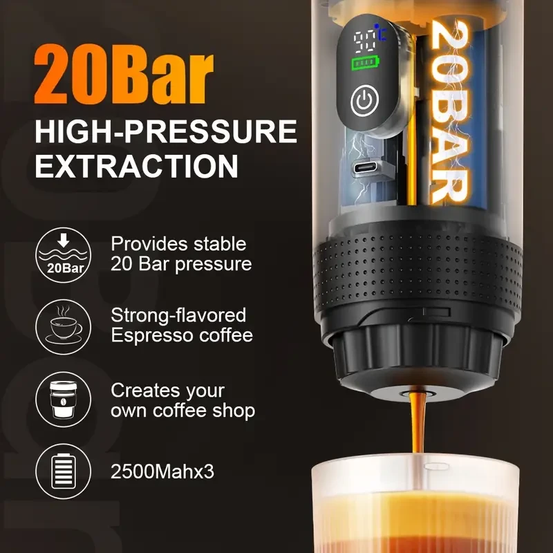 2025 Portable Espresso Machine with Temperature Display & Type-C Charging