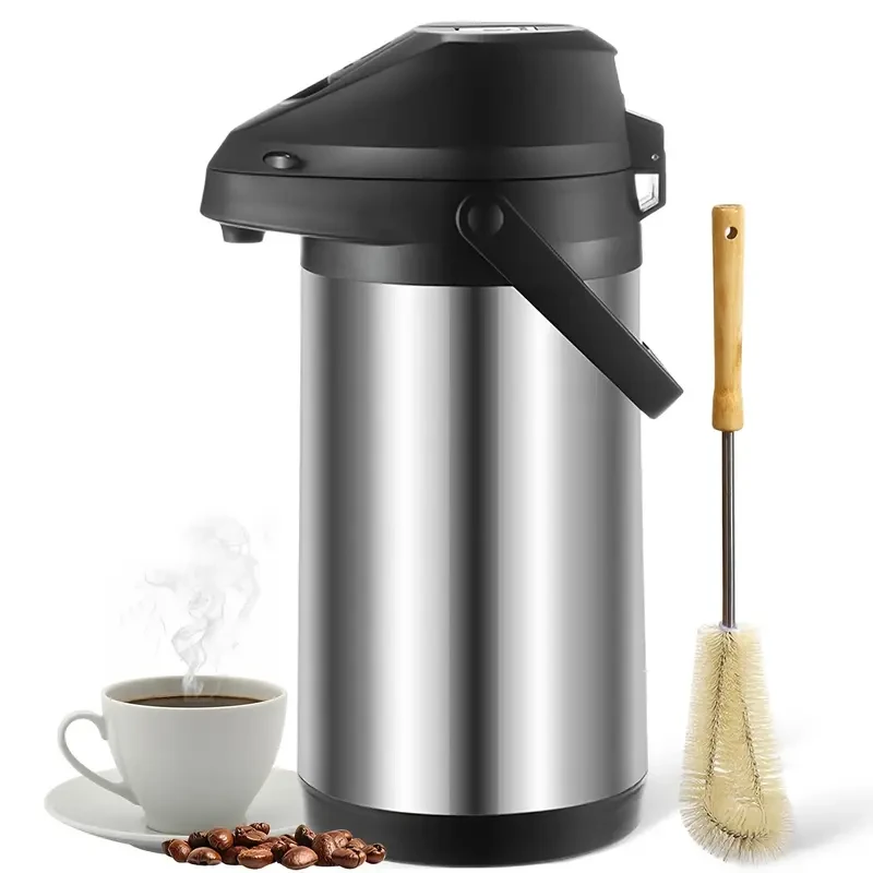 Leeseph 4L Stainless Steel Thermal Coffee Carafe with Pump & Lever