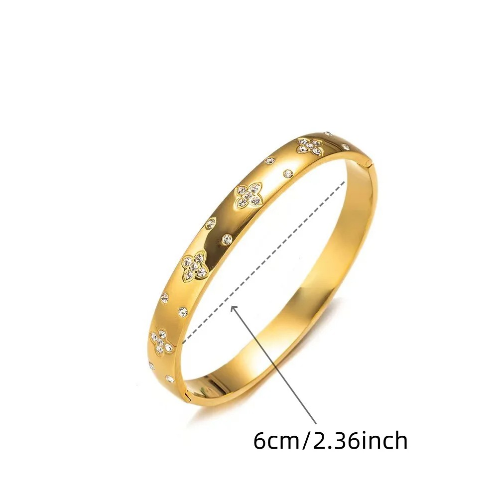 Stainless Steel Bangles Bracelet for Women  Fashion Jewelry with Zirconia Flower Design