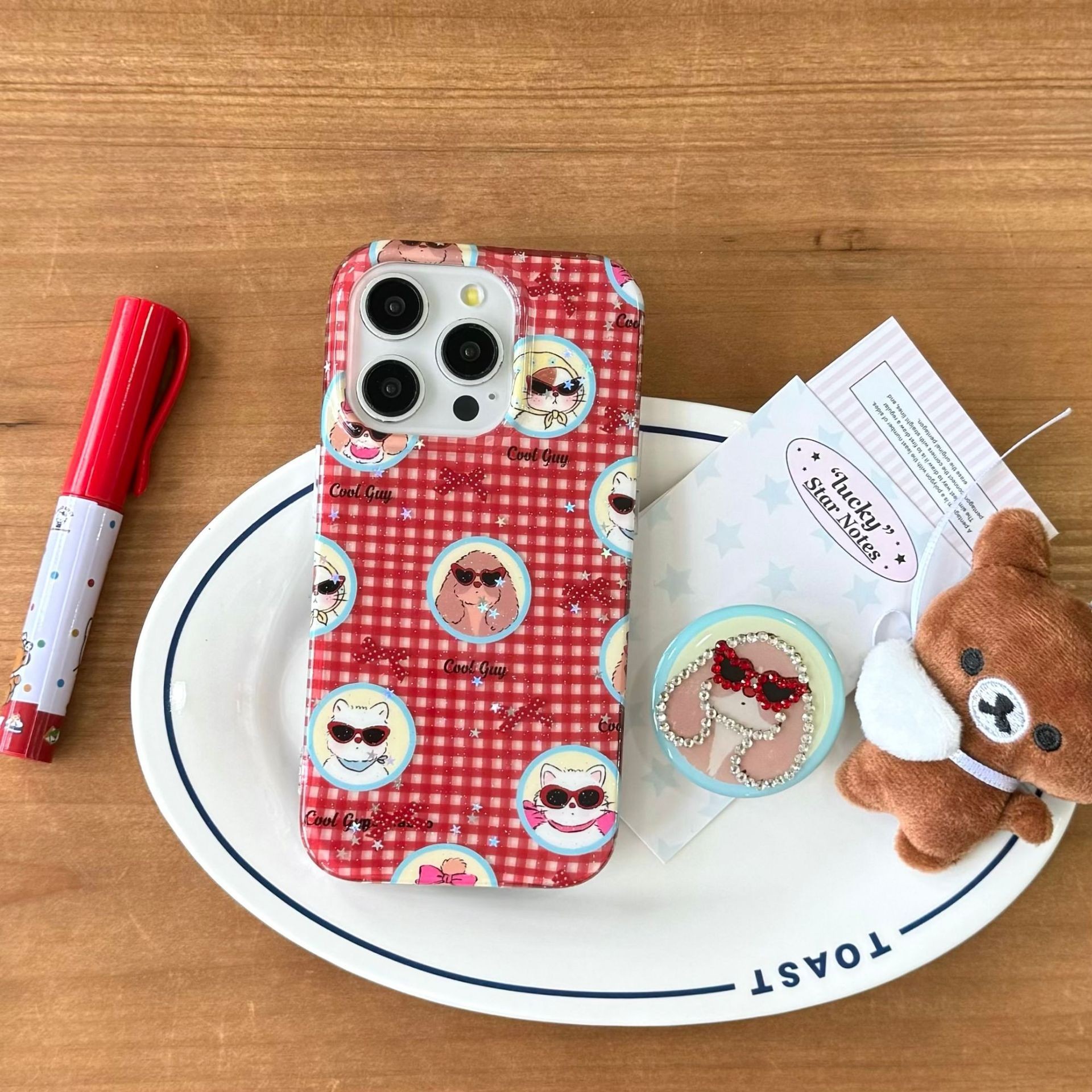 Cartoon Glasses Puppy Spot Drill Phone Case Holder Sets