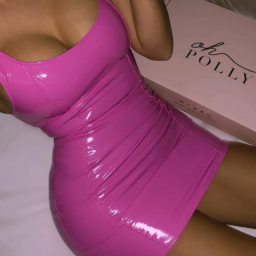 Pink PU Bodycon Dress