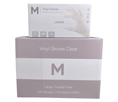 GLOVES VINYL POWDER FREE CLEAR LARGE 100s/PKT(MAT)