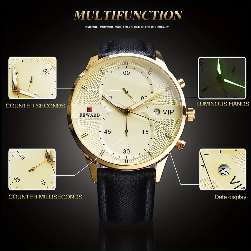 REWARD VIP Men's Luxury Black Golden Quartz Watch