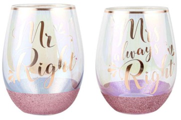 MR & MRS DOUBLE PACK GLITTERATI STEMLESS 600ML