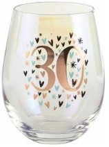 30TH RAINBOW PASTEL HEART STEMLESS WINE GLASS 600ML