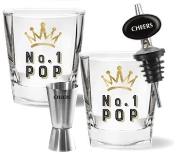 POP 4PC SET 2 SPIRIT GLASSES, JIGGER & POURER