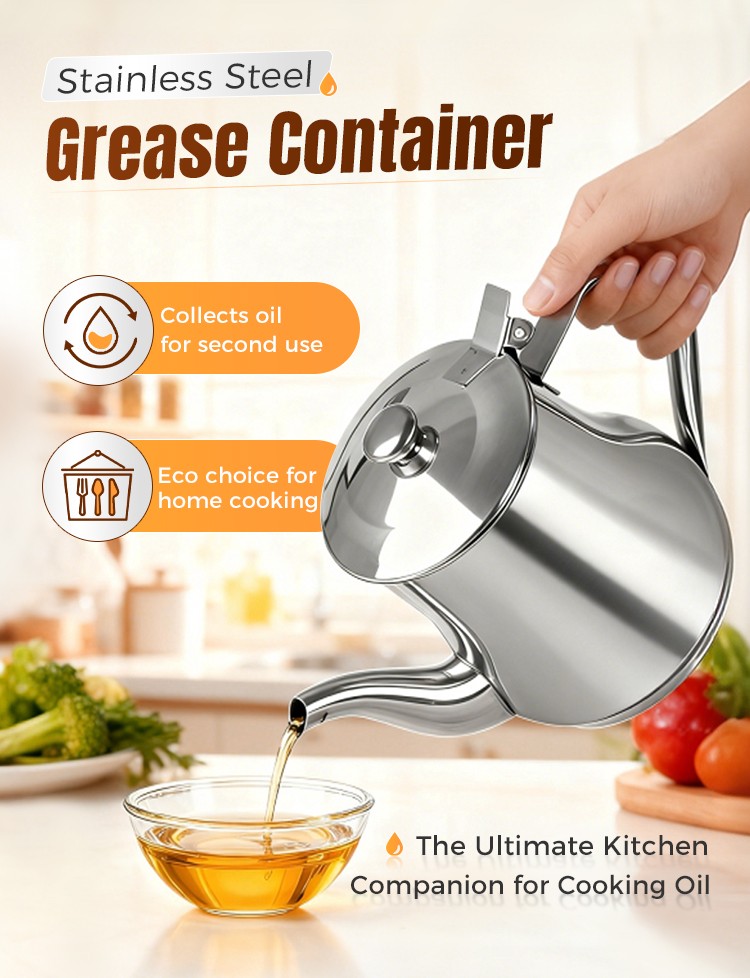 Stainless Steel Grease Strainer & Oil Storage Pot with Mesh Filter