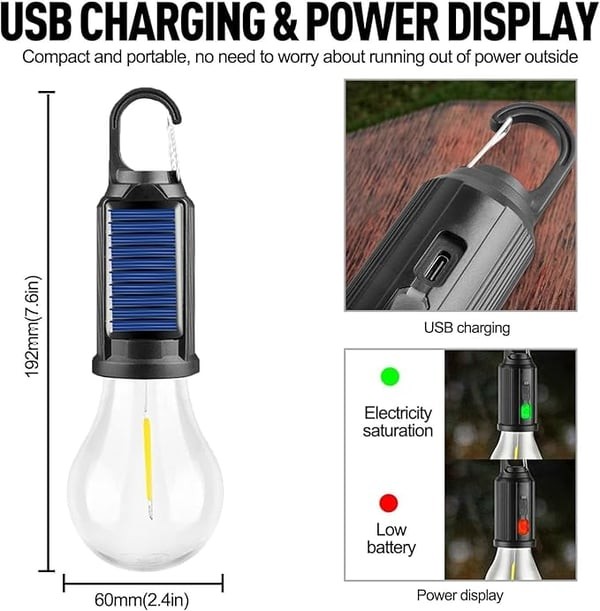 Solar Tent Lights USB Rechargeable Led Camping Lantern