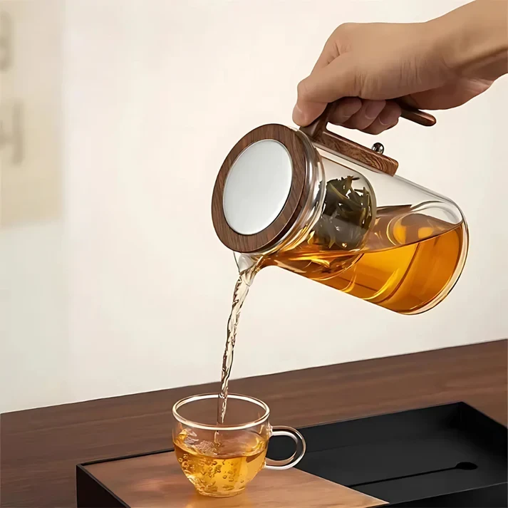 Harmony™ Water Separation Glass Teapot – Magnetic Switch Tea Brewer with Wooden Handle