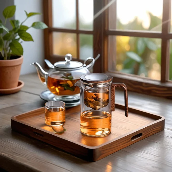 Harmony™ Water Separation Glass Teapot – Magnetic Switch Tea Brewer with Wooden Handle