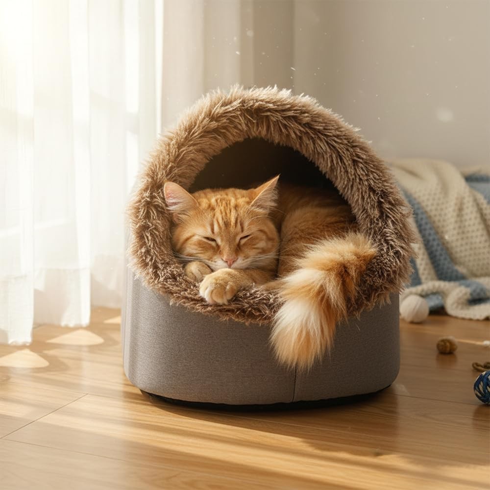 CozyCave™ Winter Warm Pet Bed – Enclosed Soft Cave for Dogs & Cats