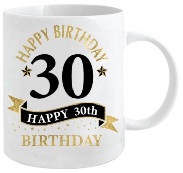**30TH WHITE AND GOLD MUG 360ML