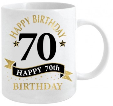 70TH WHITE AND GOLD MUG 360ML