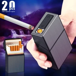 2-In-1 USB Rechargeable Lighter & Cigarette Case - Stylish Men’s 20-Cigarette Holder, Moisture-Proof & Durable