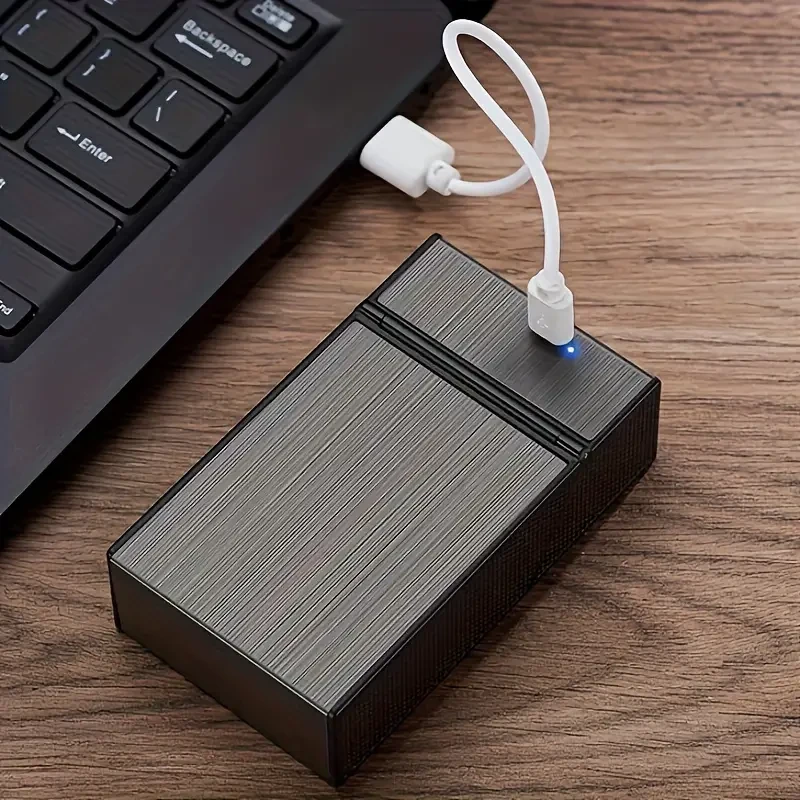 2-In-1 USB Rechargeable Lighter & Cigarette Case - Stylish Men’s 20-Cigarette Holder, Moisture-Proof & Durable