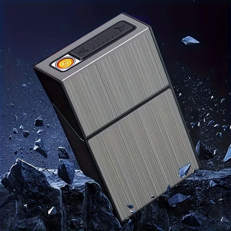 2-In-1 USB Rechargeable Lighter & Cigarette Case - Stylish Men’s 20-Cigarette Holder, Moisture-Proof & Durable