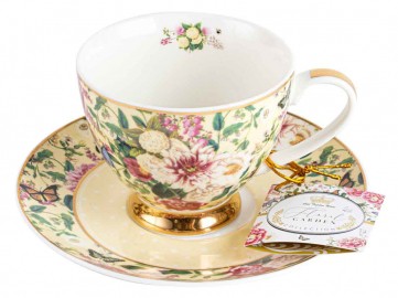 FLORAL GARDEN CREAM TEACUP AND SAUCER SET