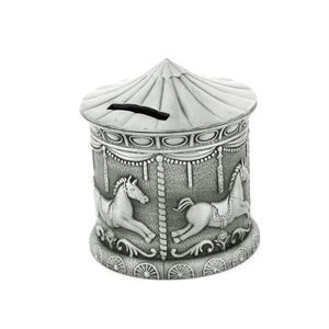 PEWTER PLATE CAROUSEL MONEY BANK 10CM