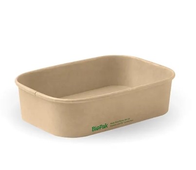 CONTAINERS PAPER RECT PLA LINED KRAFT 500ML 300s (BIOPAK)
