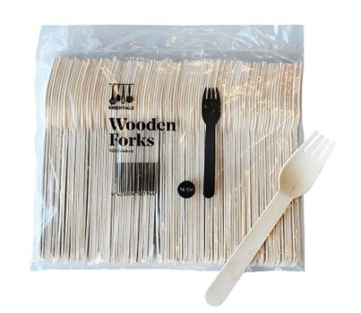 FORKS WOODEN UNCOATED 16CM 100s/SLV (ESSENTIALS)