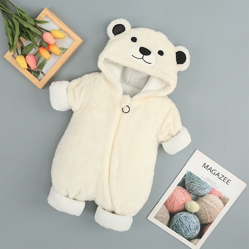 Cuddly Bear Hooded Onesies for Toddlers in Cream and Grey